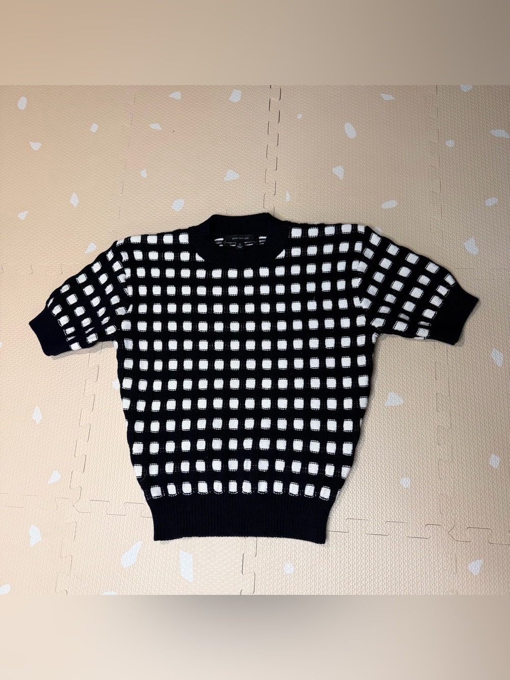 Ann Taylor Black and White Grid Crewneck Sweater - Men